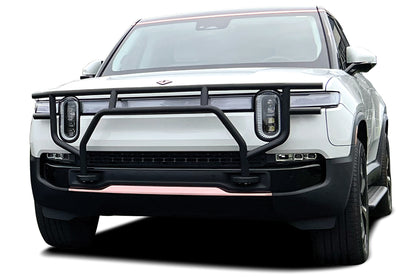 Pictured: Stainless Steel Brush Grille Guard for R1S/SUV & R1T/Truck (Stealth Black) [RW300-1BP-R1]