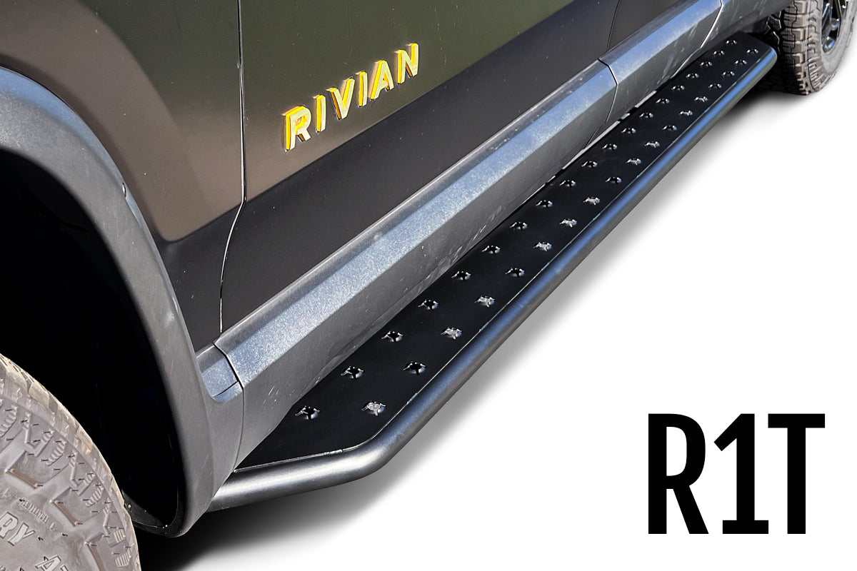 Pictured: Stainless Steel Running Boards for R1T/Truck (Stealth Black) [RW400-1BP-R1T]