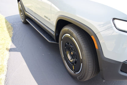 Rivian-R1S/SUV-White- Running Boards- side-steps- high quality-lifetime-warranty-stealth black- ergonomics- improve function