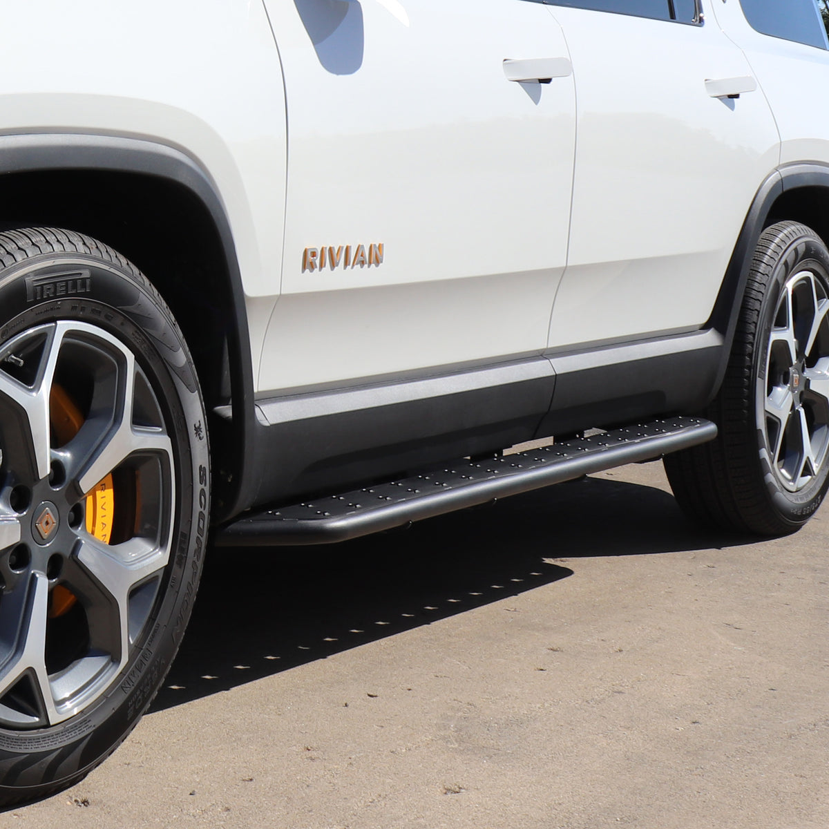 Rivian-R1S/R1T-White- Running Boards- side-steps- high quality-lifetime-warranty-stealth black- ergonomics- function